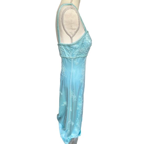 Vintage 90's Cach'e Blue Beaded Floral Maxi Princess Gown Dress Medium - Picture 6 of 13